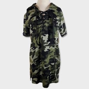 DKNY Sport Lace Up Camo Sweater Dress Size Extra Small